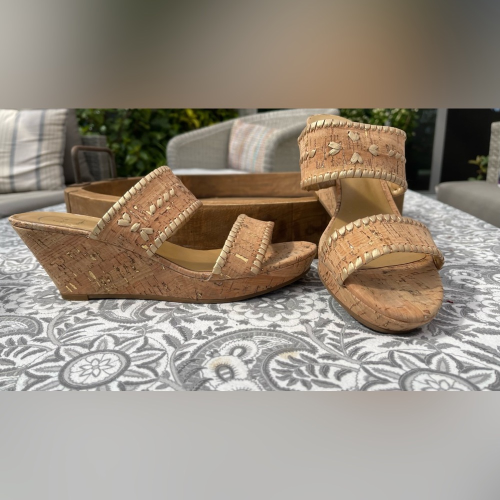 Jack Rogers - size 9 Natural Cork/Gold wedges with a 3” heel - Picture 2 of 3